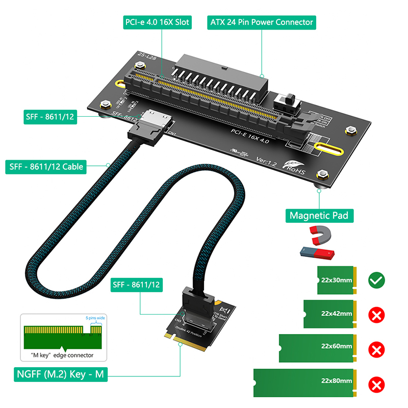 Tarjeta elevadora M.2 a PCIE4. - Pcie Extension Cable reseña y precio